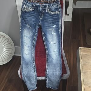 Rock Revival Blue Skinny Jeans with Distressed Details